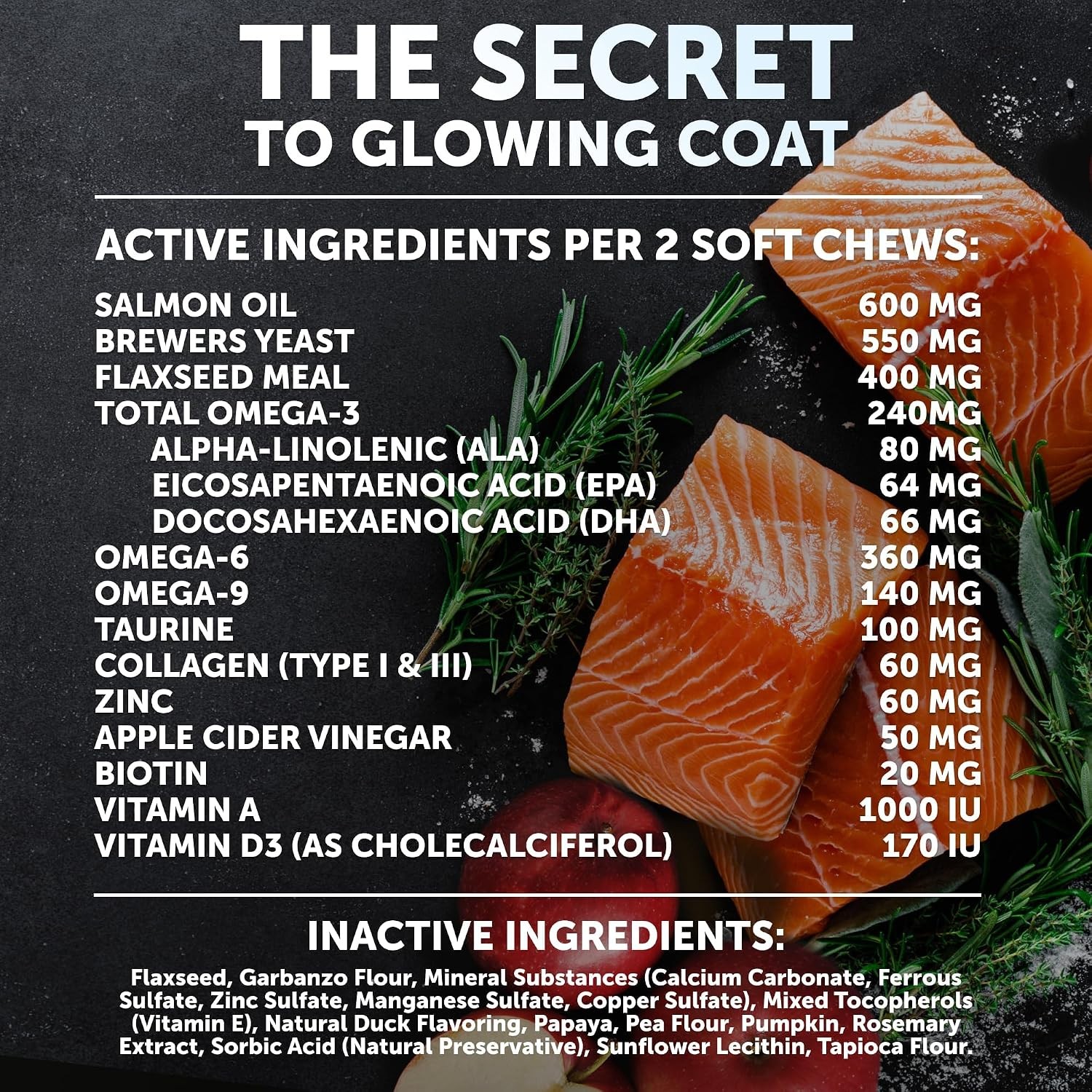 Omega 3 Skin & Coat Fish Oil Soft Chews for Dogs -Itch Relief, Salmon Oil 120ct