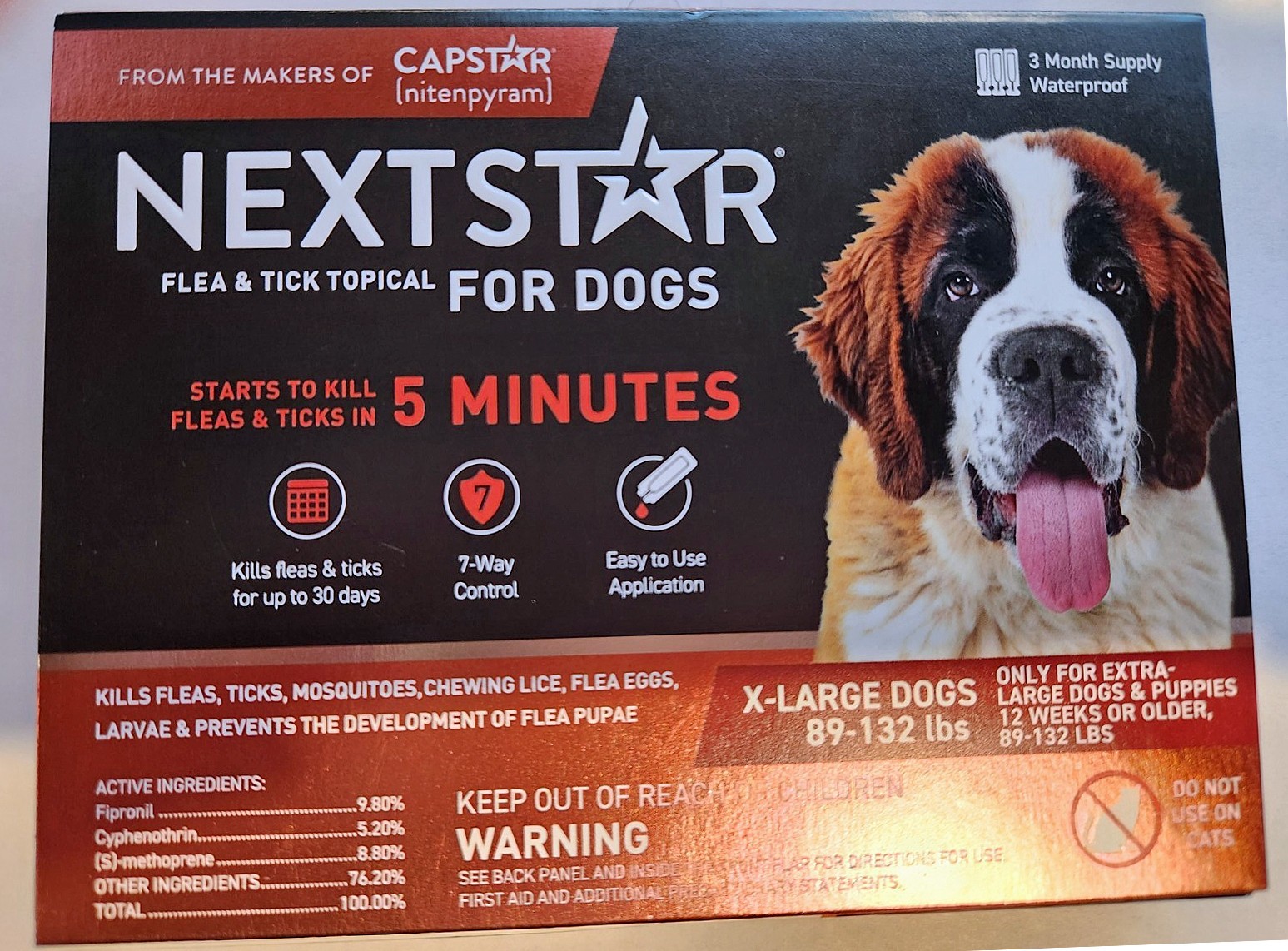 NextStar Flea & Tick Topical Treatment for X-Large Dogs 89-132 lbs. 3 Month Supp