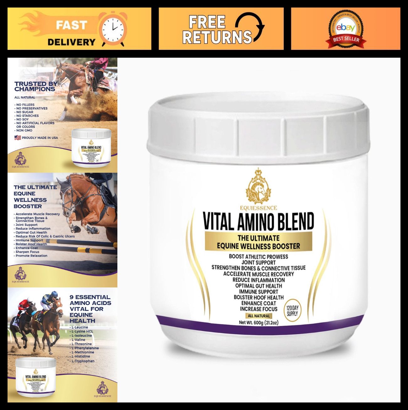 Amino Acid Blend for Horses – Coat & Hoof Care, Performance Support, 120 Days