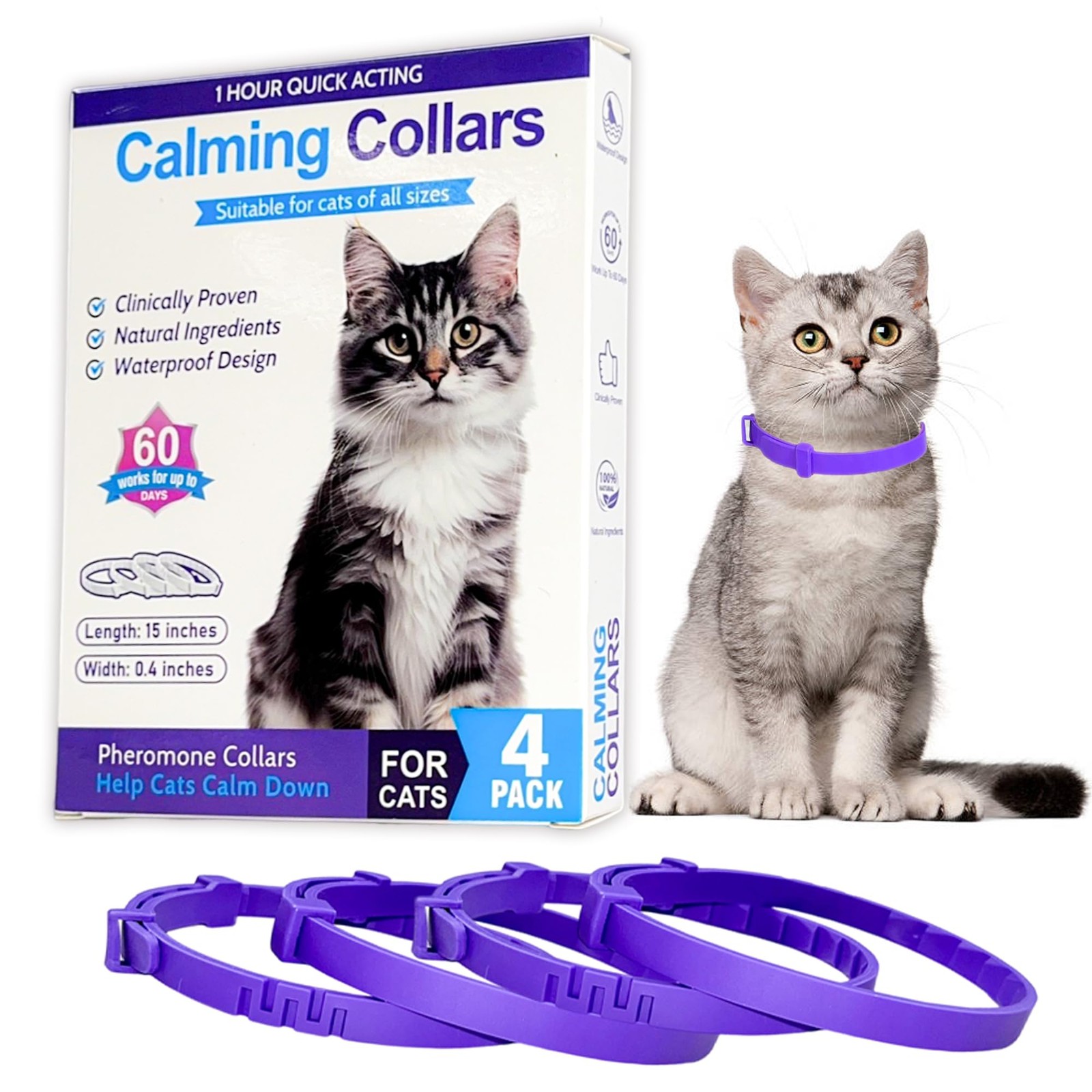 Minasuki 4 Pack Calming Collar for Cats – Long-Lasting Anxiety & Purple