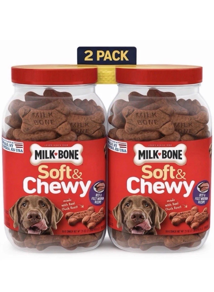 2 PACK – Milk-Bone Soft & Chewy Beef & Filet Mignon Recipe Dog Snacks 37 oz Each