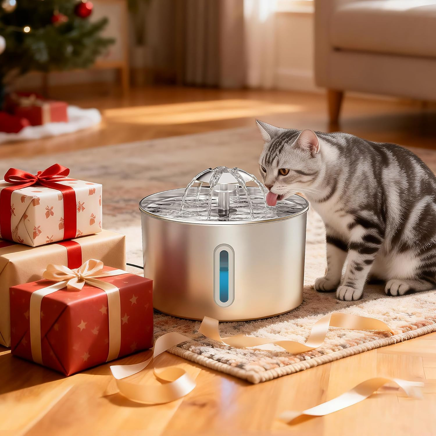 Stainless Steel Cat Water Fountain 74oz Automatic Pet Dispenser