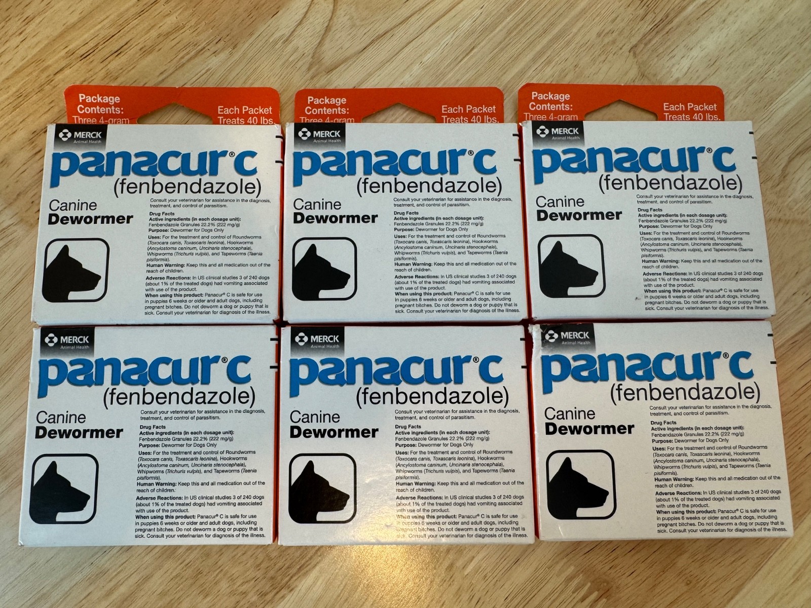*Read* 6x Panacur C 4 gram Canine 40lbs Dewormer Treatment 3 packets Exp 06/2027