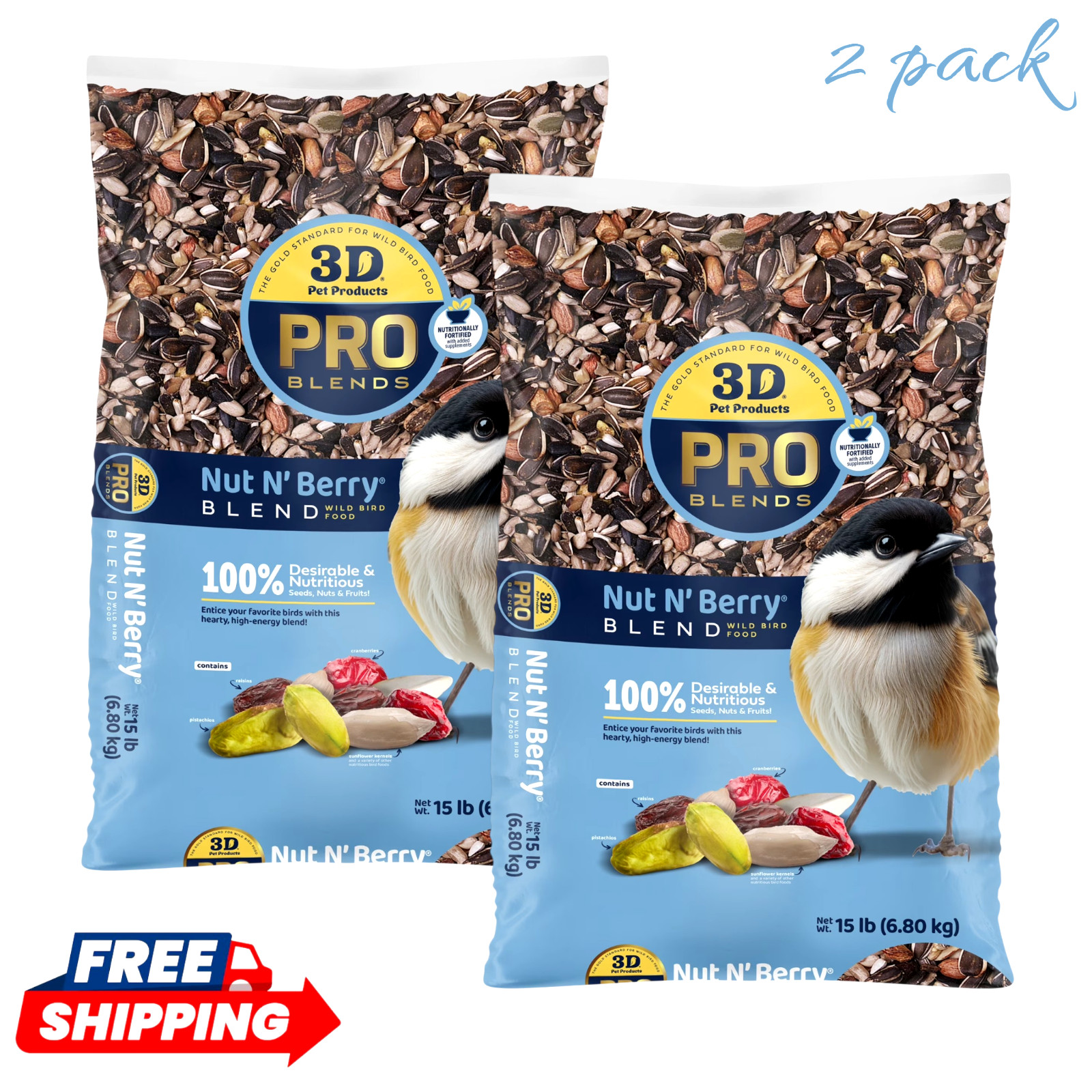 3-D Pro Blends Nut N Berry Wild Bird Seed Food 15 lb Bags 2 Pack