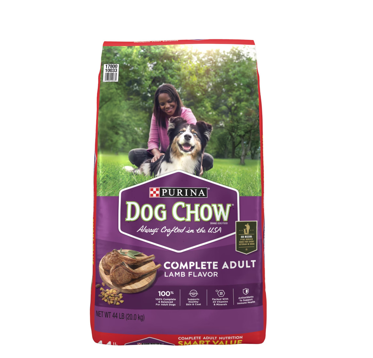 Purina Dog Chow Complete Dry Dog Food for Adult Dogs High Protein, Lamb,44lb Bag