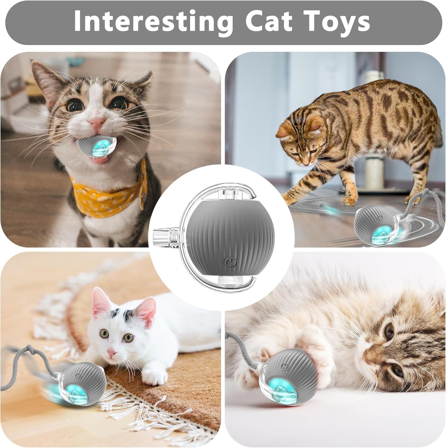 2Pcs Automatic Rolling Ball Smart Cat Dog Toy Electric Pet Self-moving Kitten