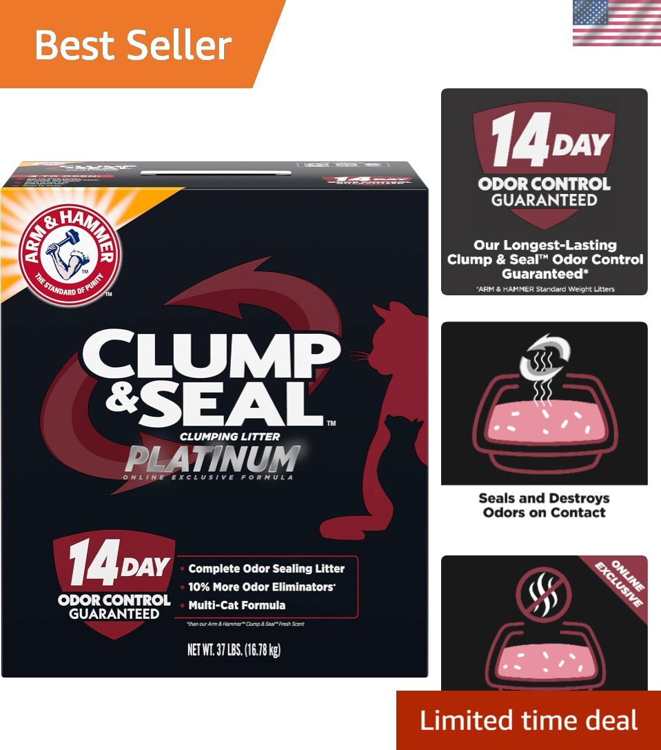 Premium Clump & Seal Cat Litter, 14 Days Odor Control, 37 lbs for Easy Cleanup