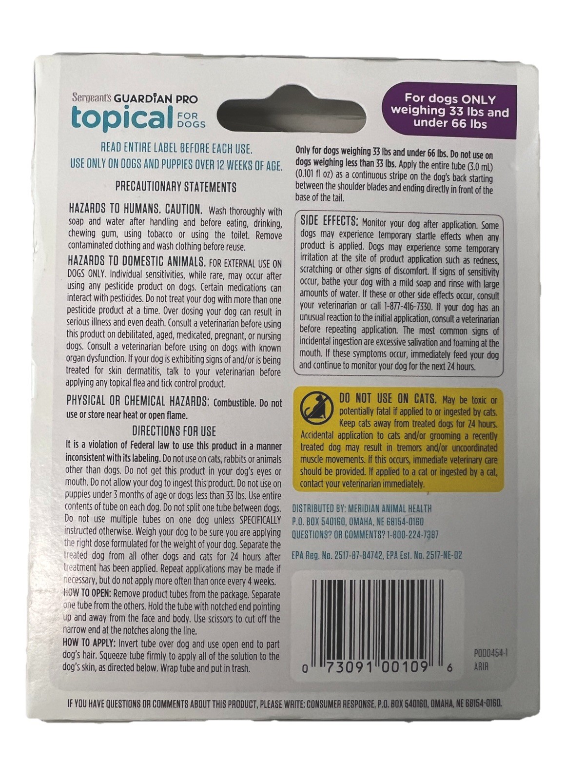 Sergeant’s GUARDIAN PRO Topical for Medium Dogs 33-66 Lbs. & FAST FREE SHIP