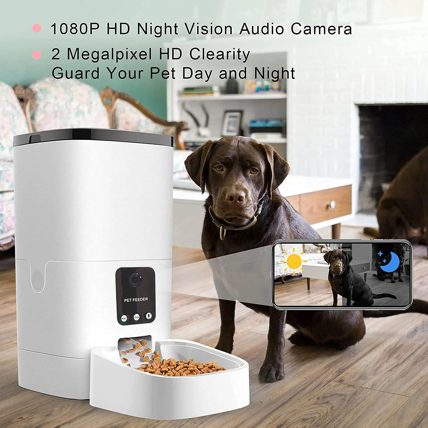 Smart Pet Feeder 6L Cats Dogs Automatic Wi-Fi Camera Audio App W/Night Vision
