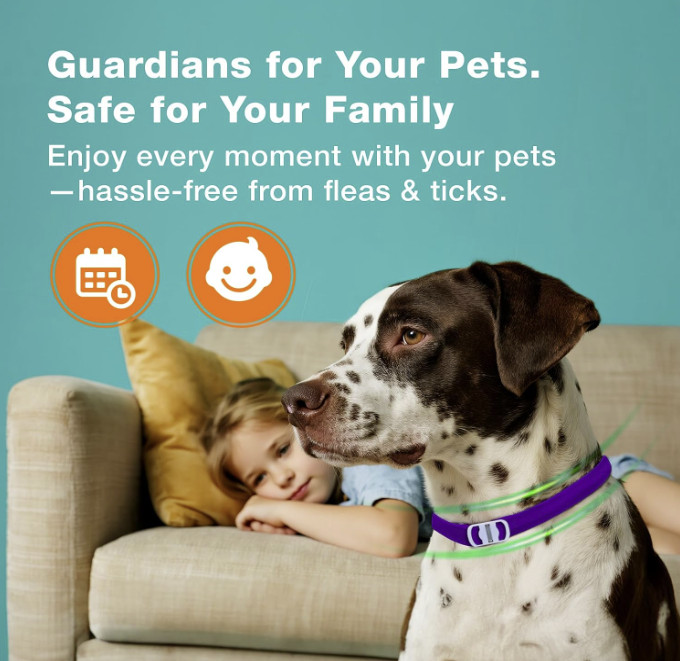 Flea Tick Collar 2 Pack Purple for Dogs Cats Plant Based Waterproof Adjustable