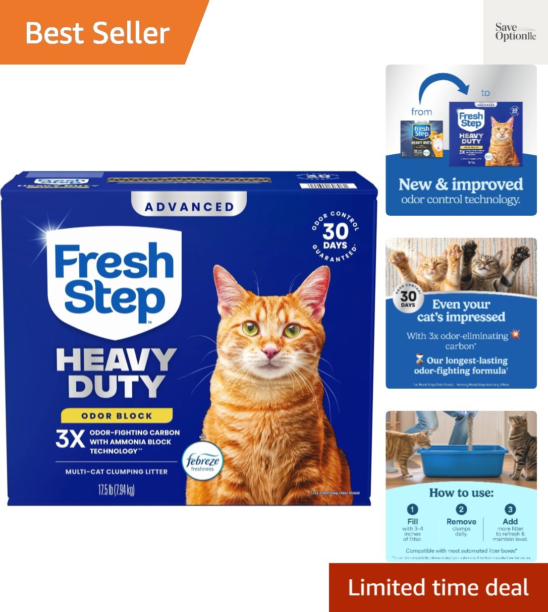 Heavy Duty Odor Block Advanced Multi Cat Clumping Litter with Febreze, 17.5 l…