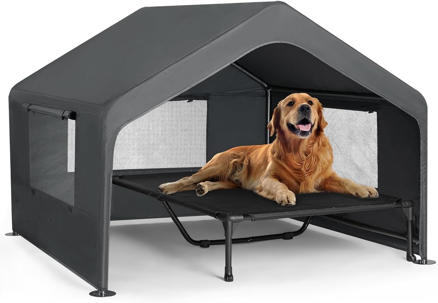 Extra Large Dog House Outdoor with Elevated Dog Bed, Outside Dog Tent 4.1′ x 4.1