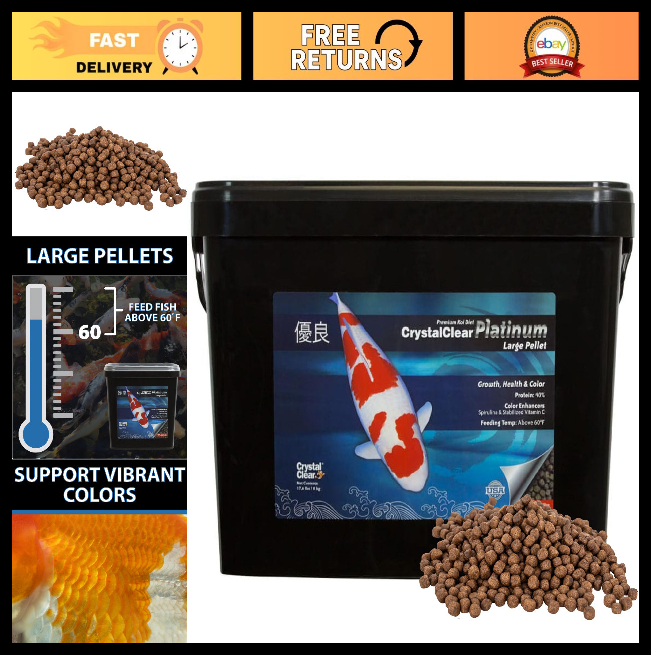 Premium Floating Fish Food Pellets for Koi & Goldfish – Boost Growth & Color, 17