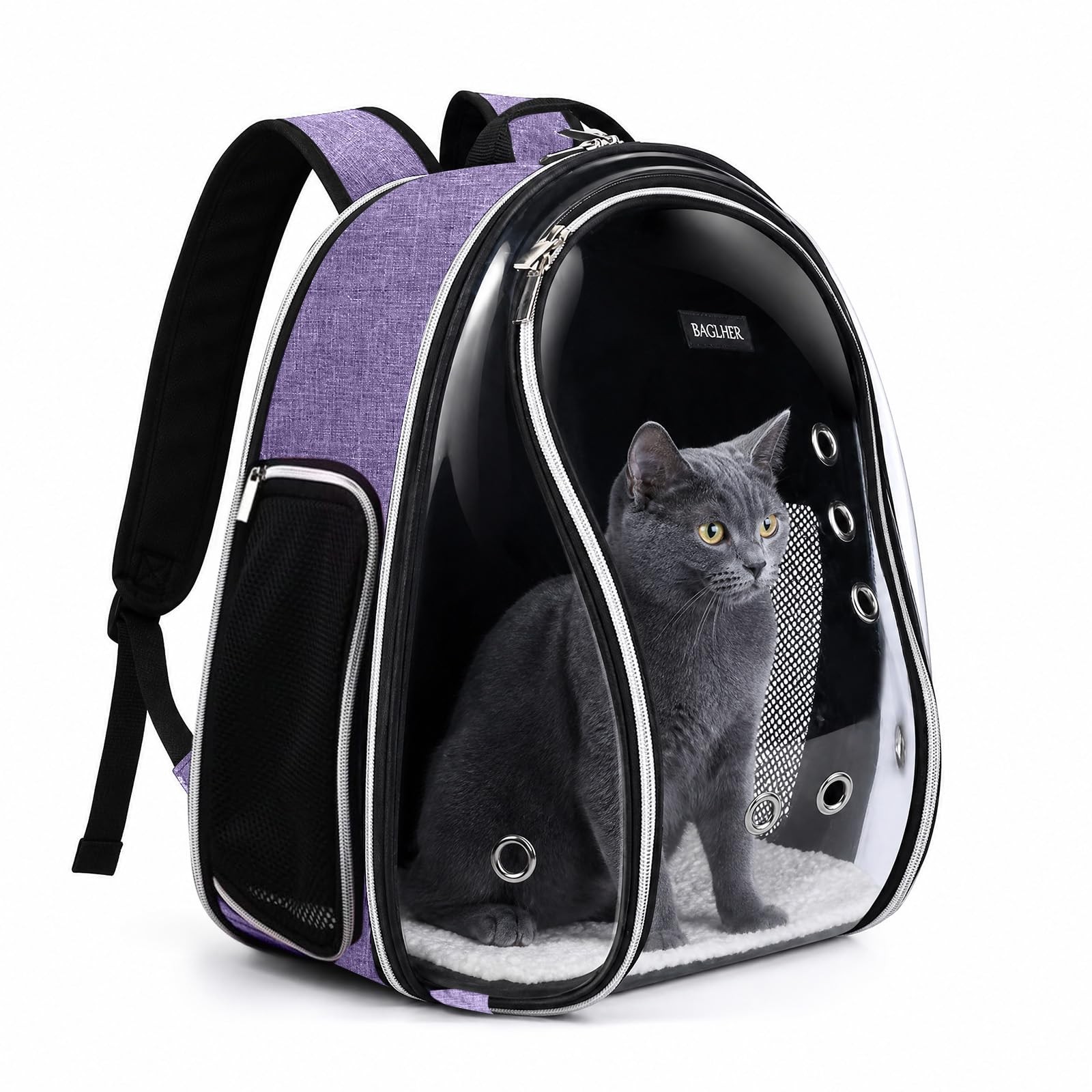 BAGLHER Cat Carrier Backpack Bubble – Fit Up to 18 Lbs – Large, Purple