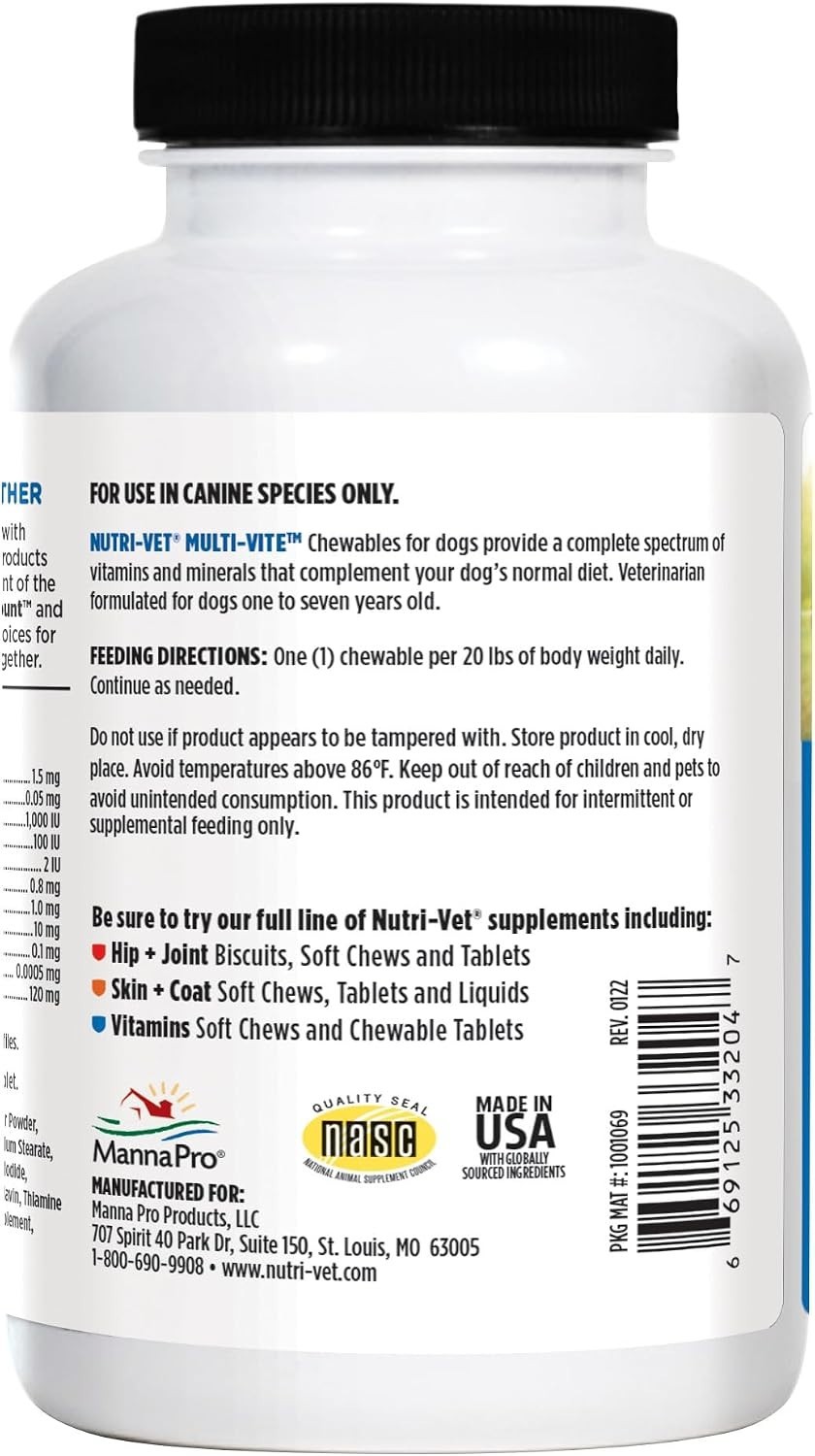 Nutri-Vet Multi-Vite Chewables for Adult Dogs – 120 Count Liver Flavor Vitamins