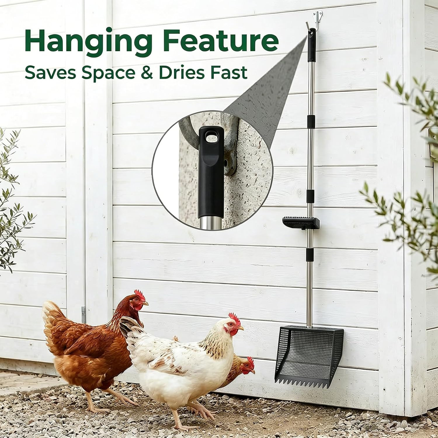 Large Chicken Poop Scooper: 2-In-1 Metal Pooper Scooper & Rake Adjustable 62″