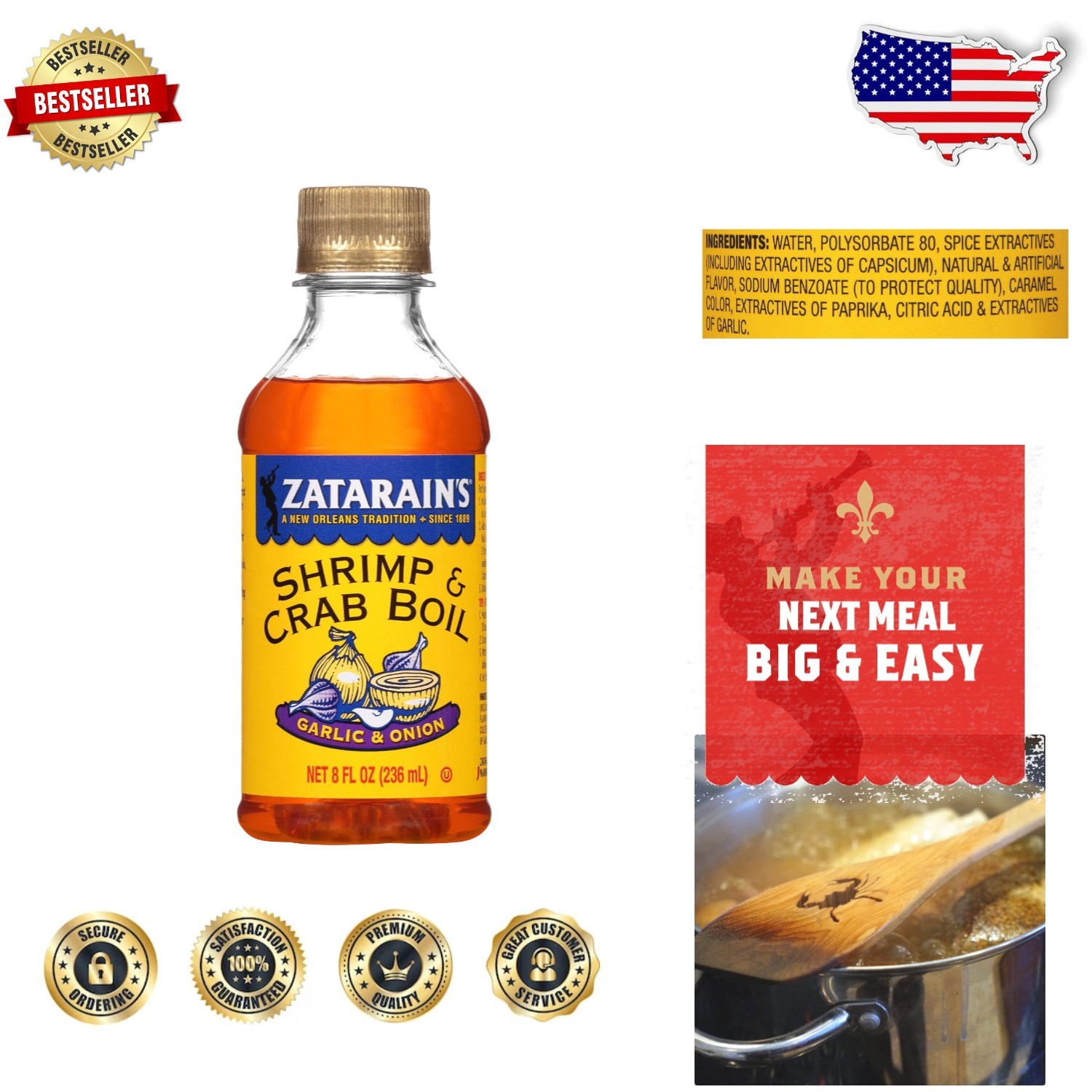 Zatarain’s Crab Shrimp Boil 12 Pack 8oz ea – Farmed Seafood, Garlic Onion Flavor