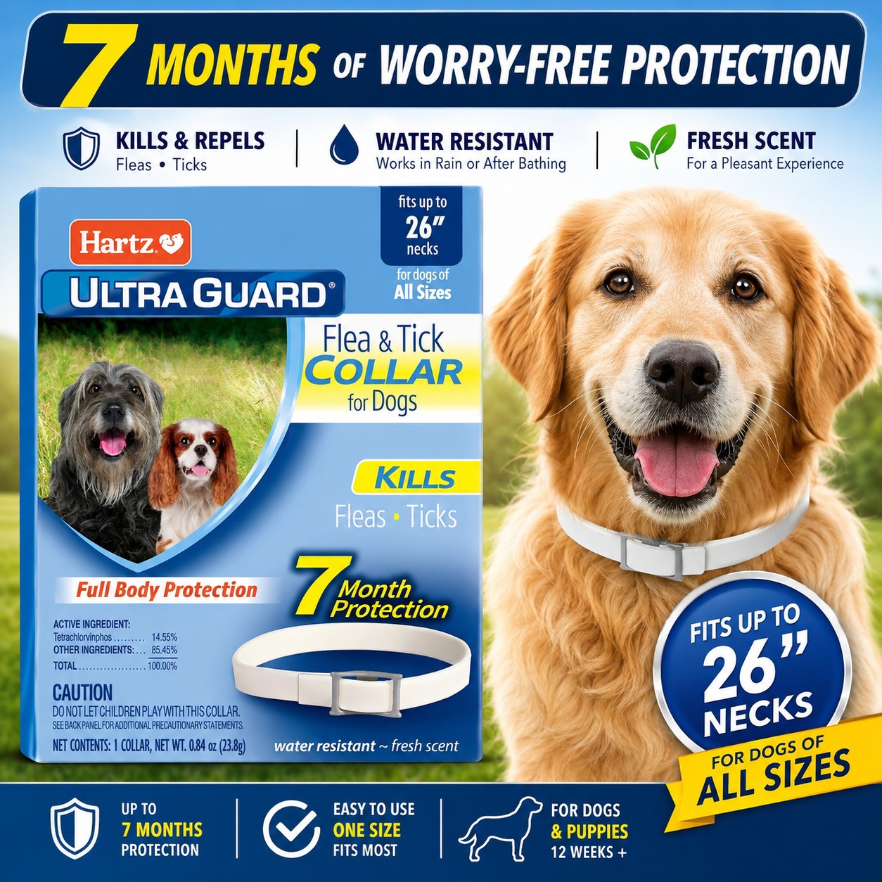 Collar antipulgas y garrapatas Hartz UltraGuard para perros 26 pulg proteccion