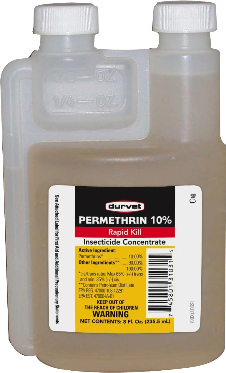 Durvet Permethrin 10%, Rapid Kill Insecticide Concentrate, 8 Oz., No Color