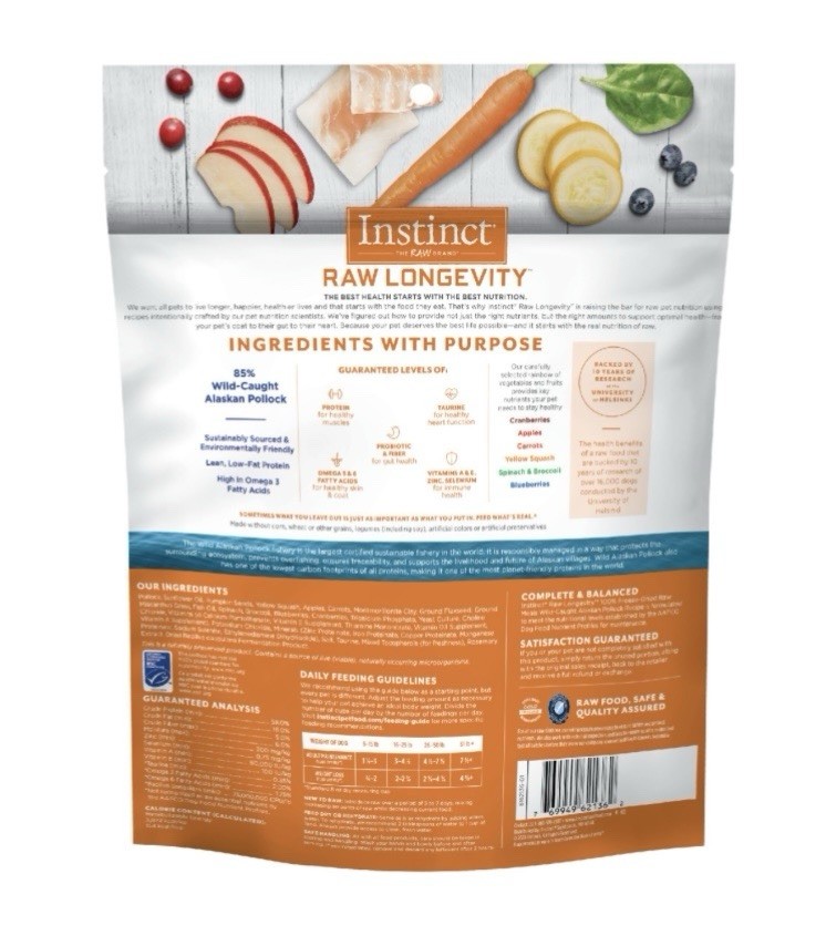 14oz Instinct Raw Longevity Wild Caught Pollock Freeze-Dried Adult Dog Food