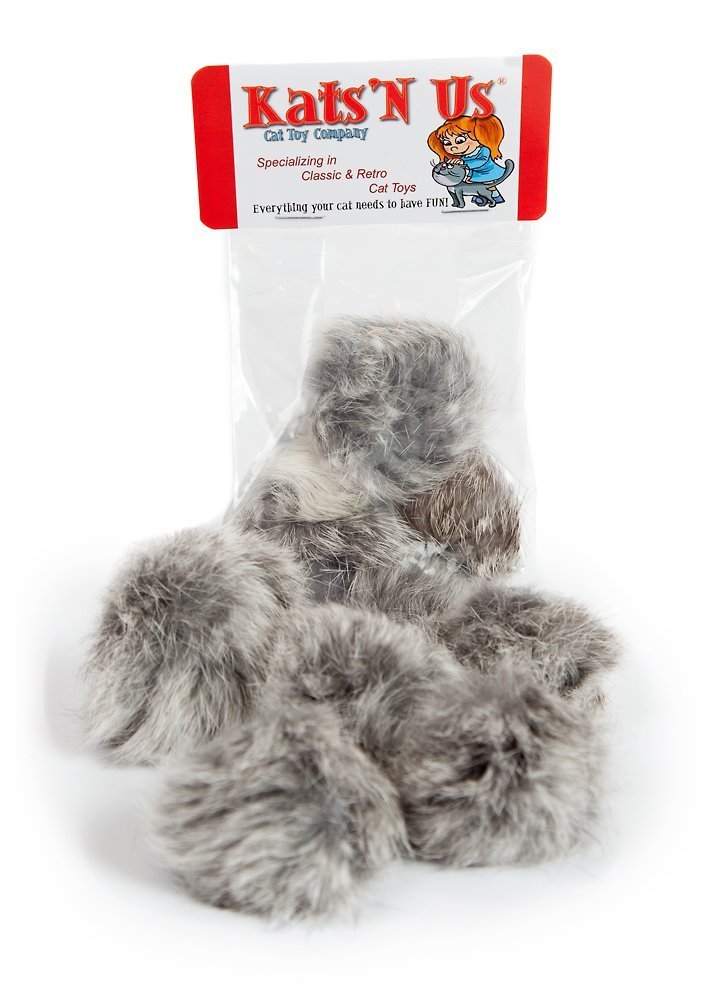 Real Rabbit Fur Pom Pom Cat Toy – 5 Pak