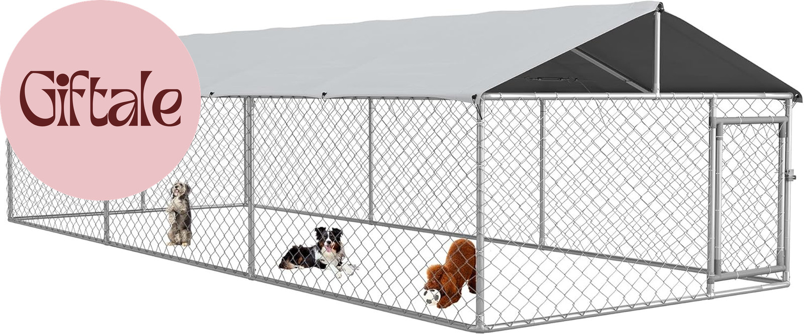 Outdoor Dog Kennel, Heavy Duty Dog Run Outdoor Fence with Waterproof Cover, Galv
