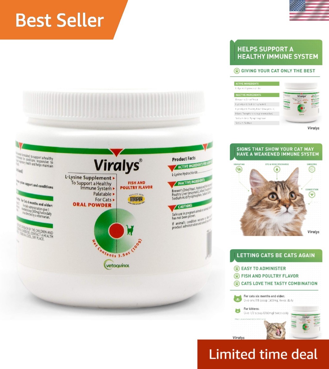 100gm Viralys L-Lysine Powder for Cats – Supports Immune & Respiratory Health