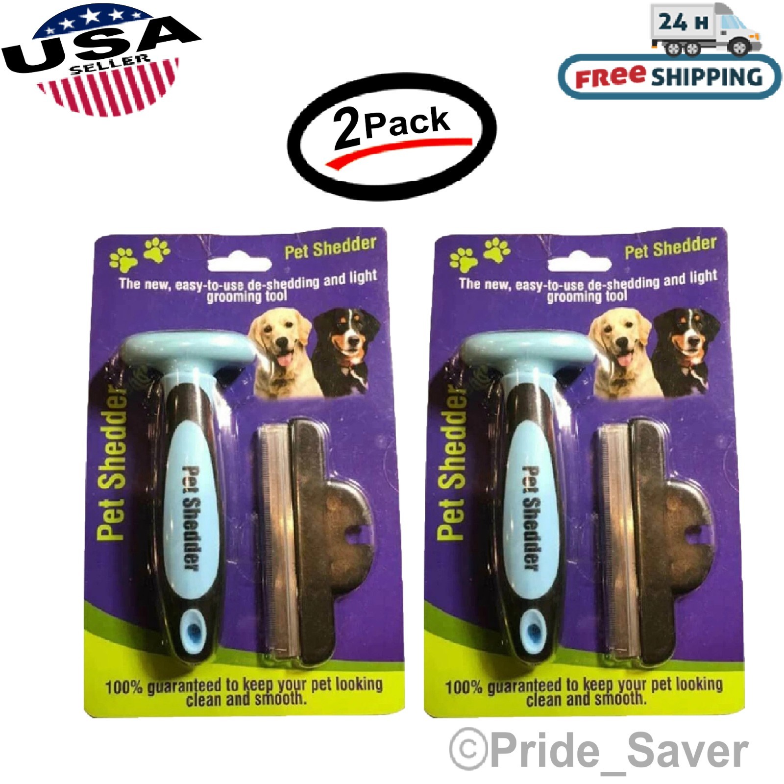 Pet Shedder Easy To Use De-Shedding Dogs & Cats Shedder Grooming Tool (2 Pack)