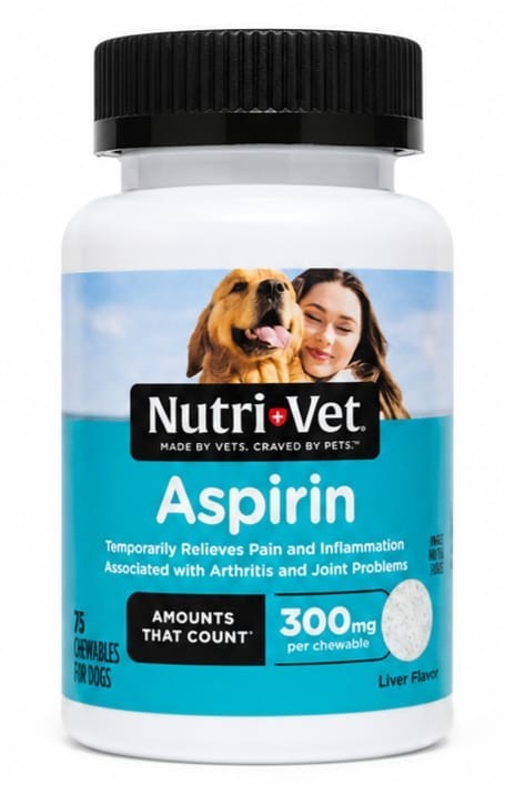 Nutri-Vet Aspirin 300 mg for Large Dogs 75 Chewable Tablets Liver Flavor New
