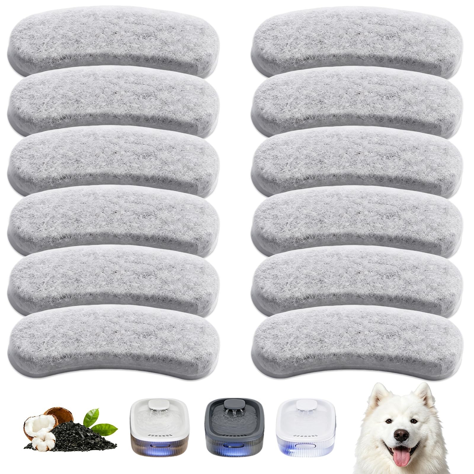 12 Pack Replacement Filters for Dog Water Fountain – 6 Month Supply, Fits 6L/1.7