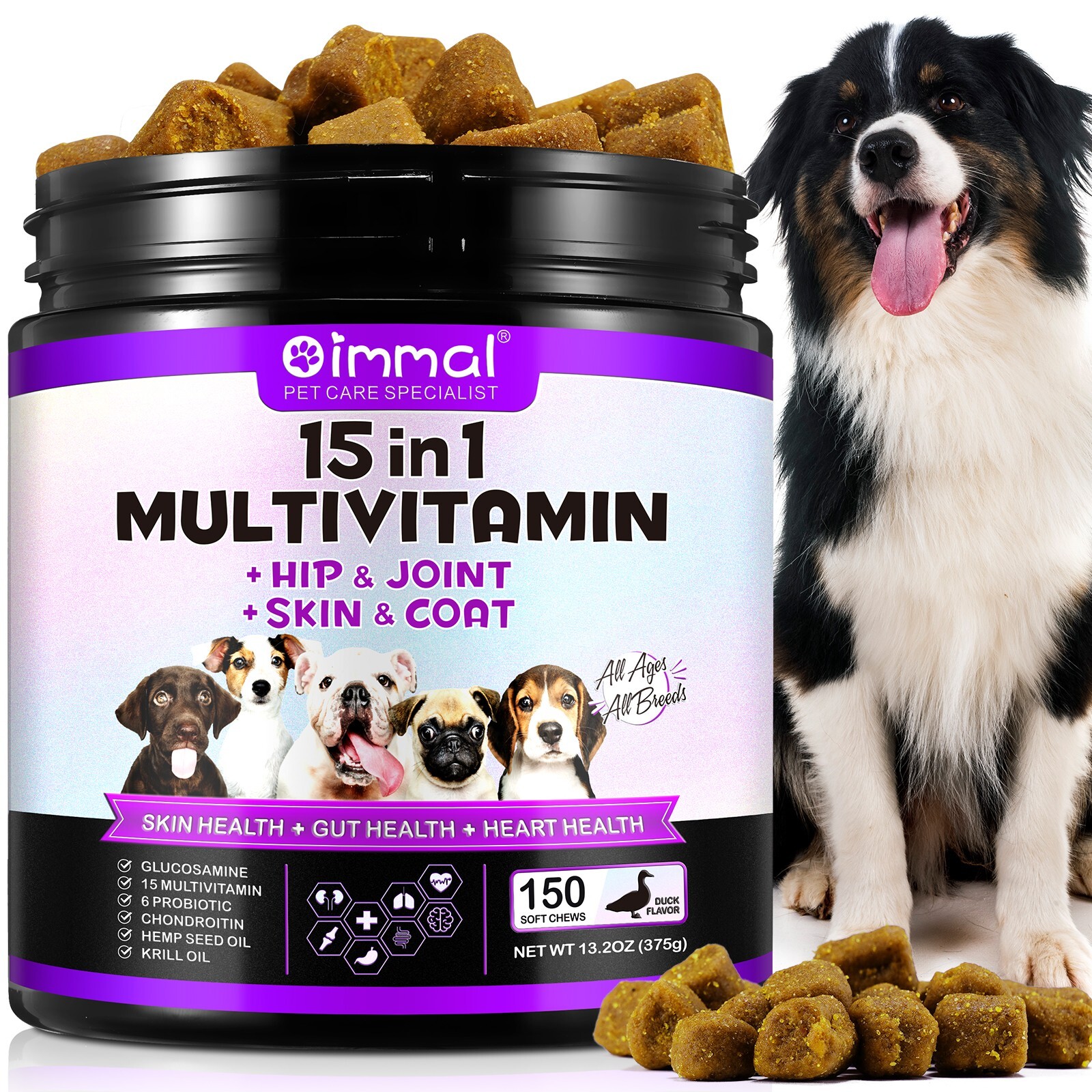 15 in 1 Dog Multivitamins and Supplements, Dog Hip and Joint Supplement,150 Chew