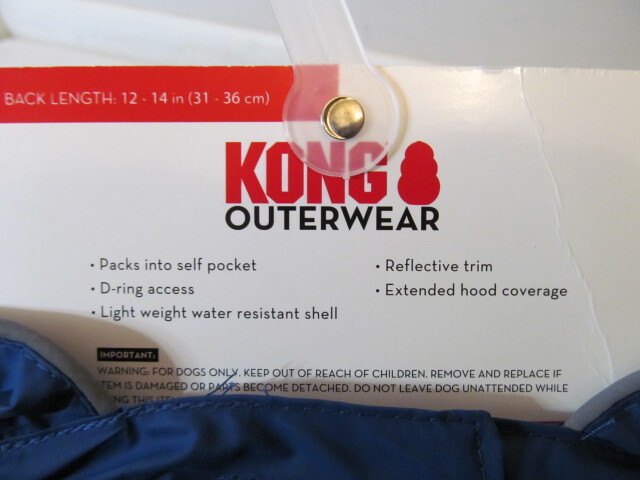 Kong Outerwear Packable Dog Rain Jacket, Blue or Purple, Sizes S, M, L, XL