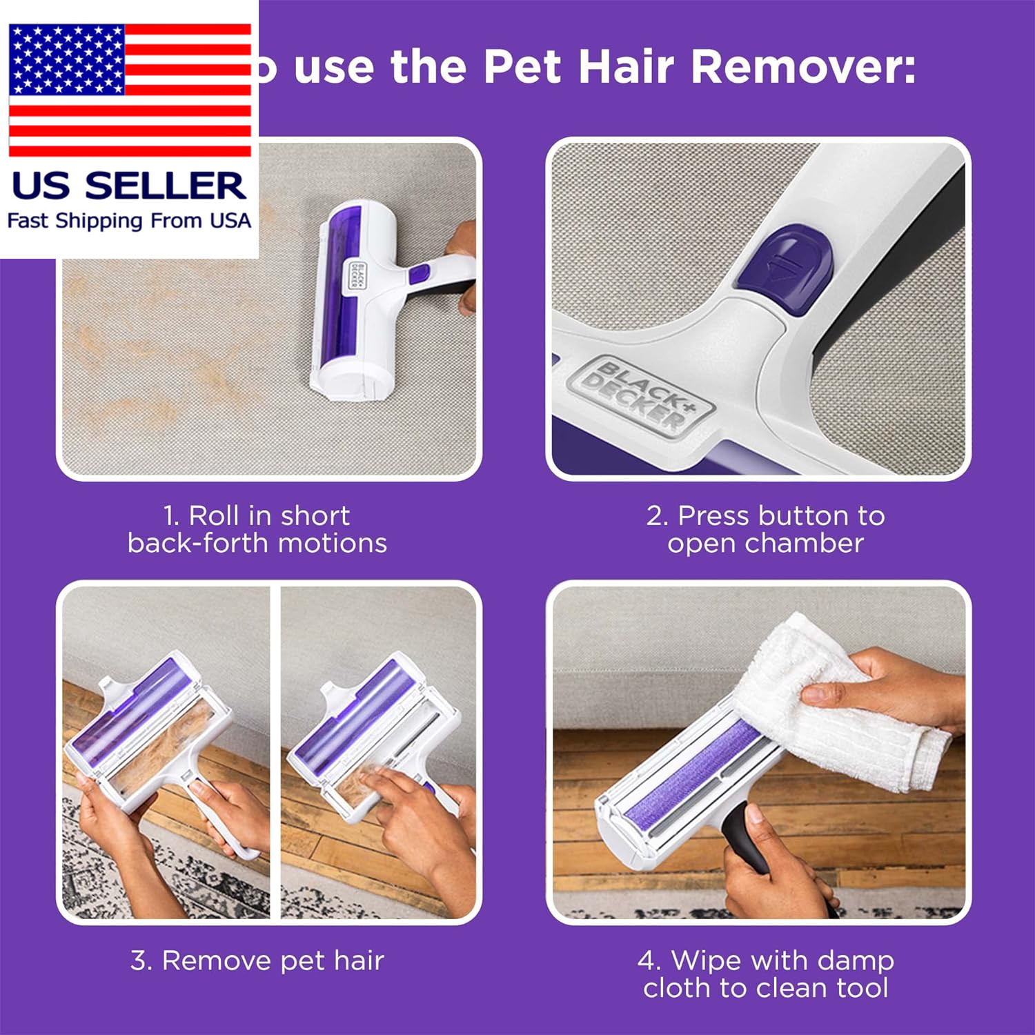 BLACK+DECKER Pet Hair Removal Roller for Dog Cat Hair Lint Cleaner