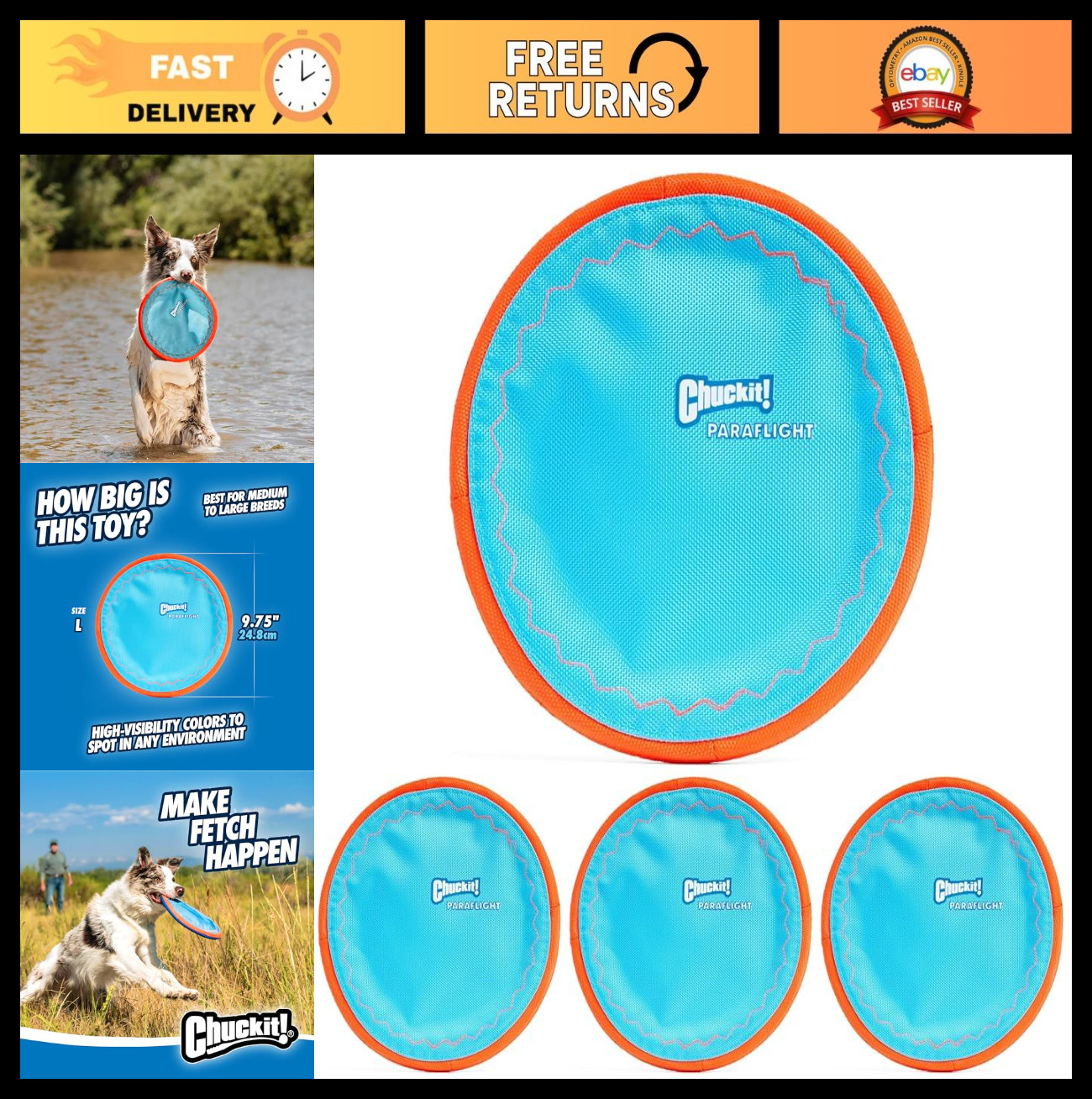 Durable Flying Disc Dog Toy – Water-Resistant Nylon, Soft Edges, 9.75″ – Pack of