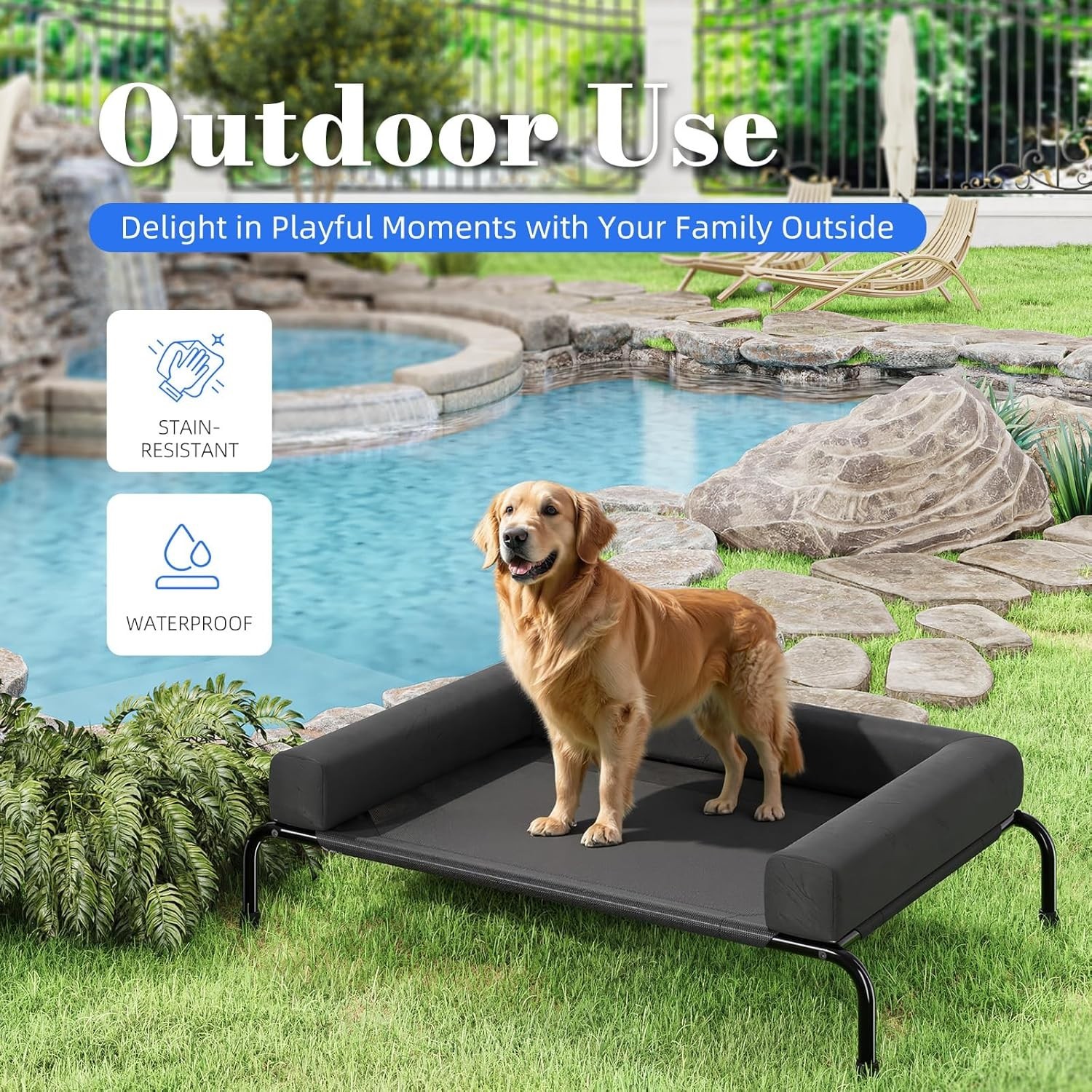 Elevated Dog Bed for Large Dogs, Cooling Raised Dog Cot with Bolsters, Breathabl