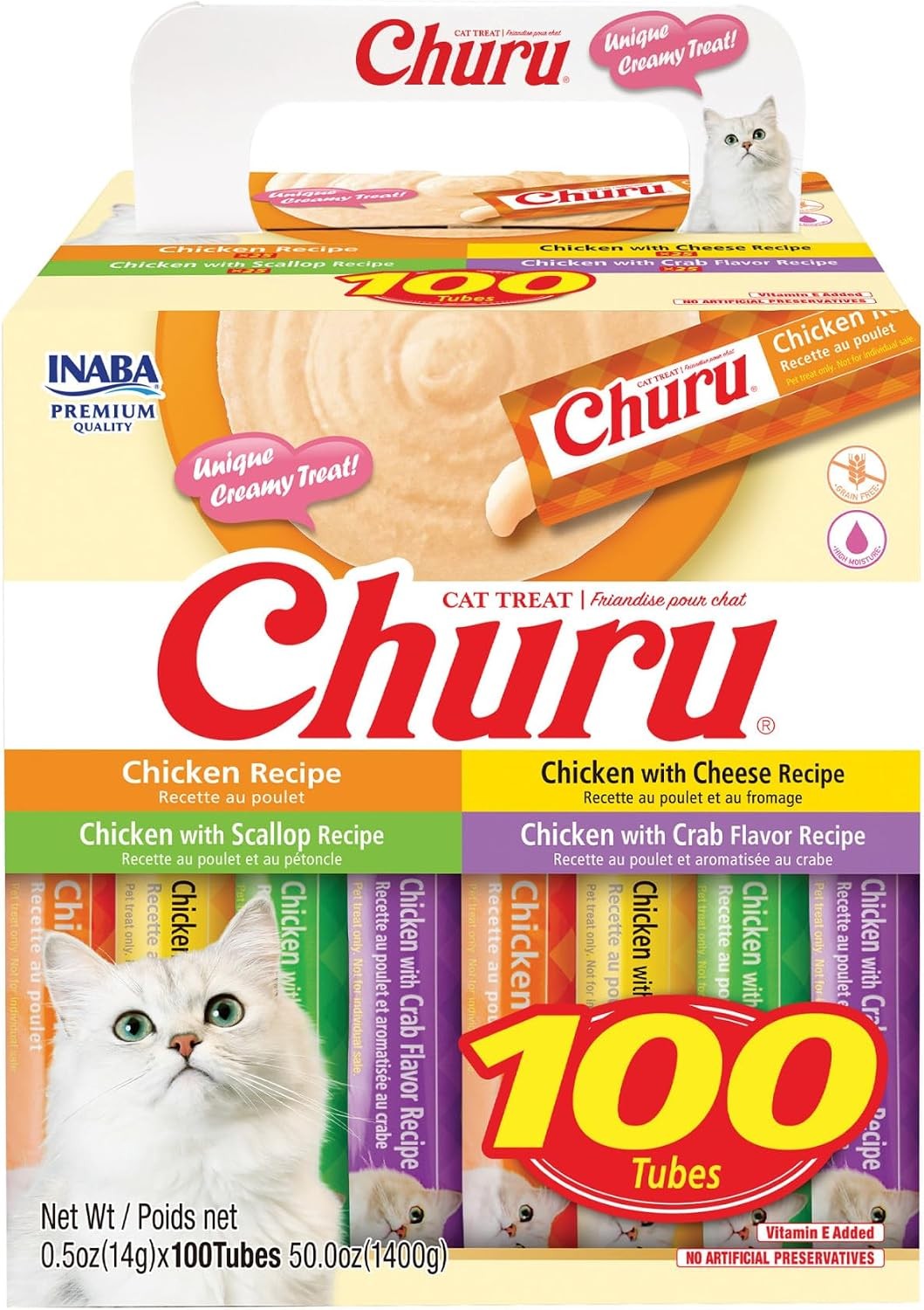 Churu Cat Treats Lickable Squeezable Creamy Purée W/ Vitamin E 0.5 Ounces per