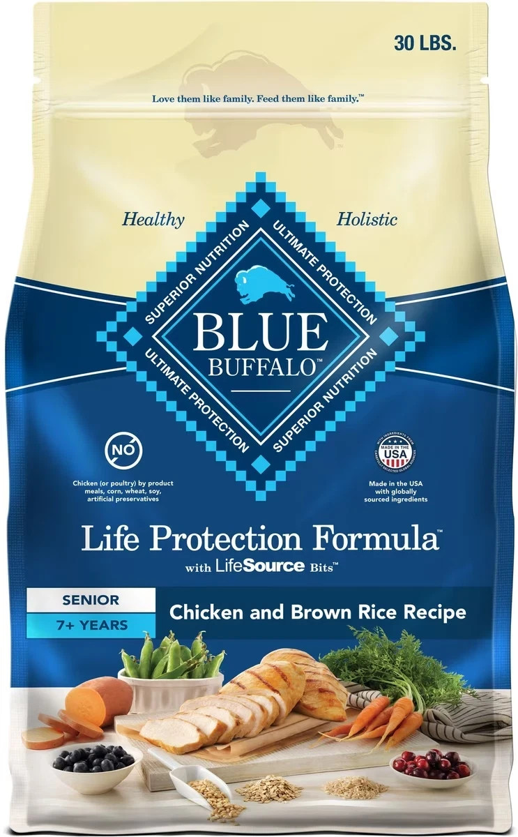 Blue Buffalo Life Formula Senior Chicken & Brown Rice Recipe Dry Dog Food, 30 lb