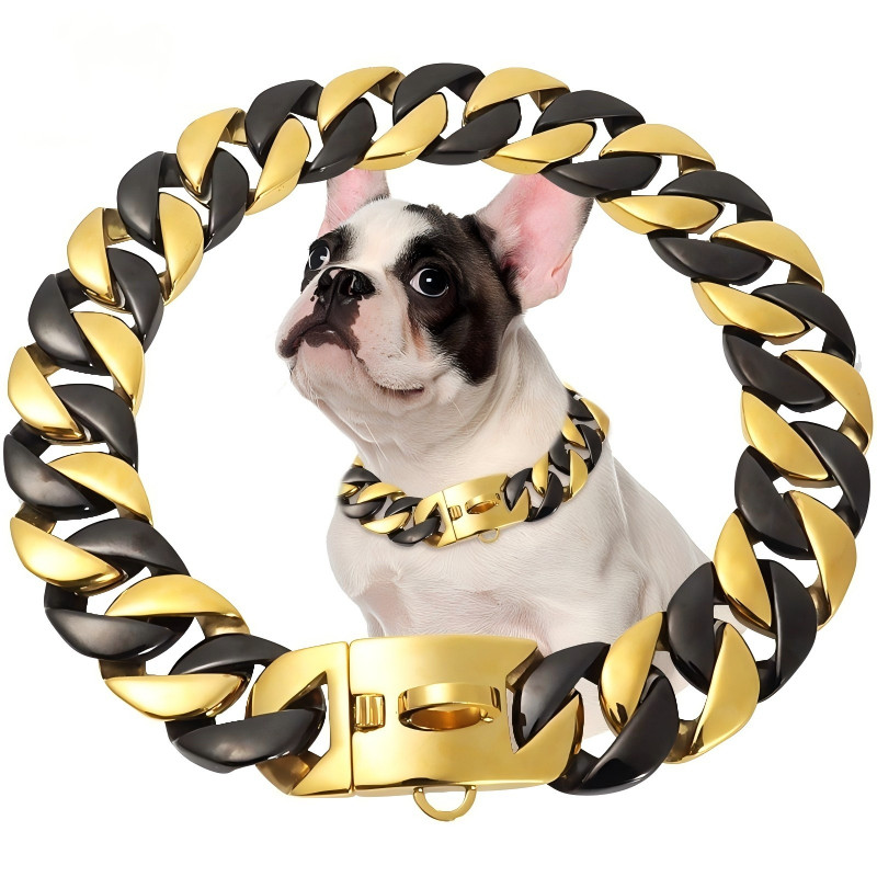 32mm Two Tone Black Gold Dog Collar Cast Heavy Duty Chain Hip Hop Necklace