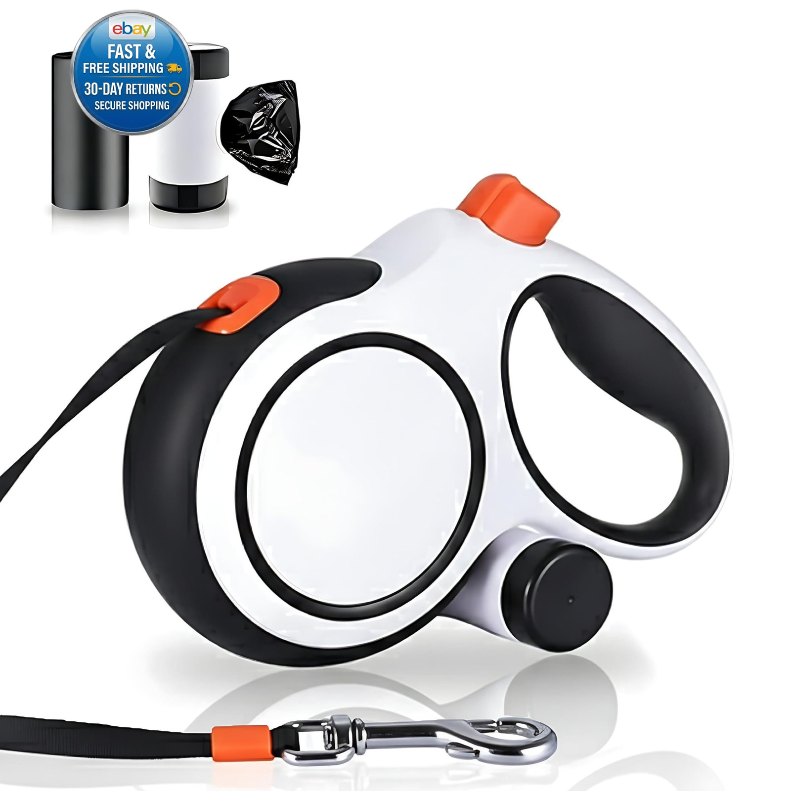 26Ft Heavy Duty Retractable Dog Leash with Dispenser 26 feet, White