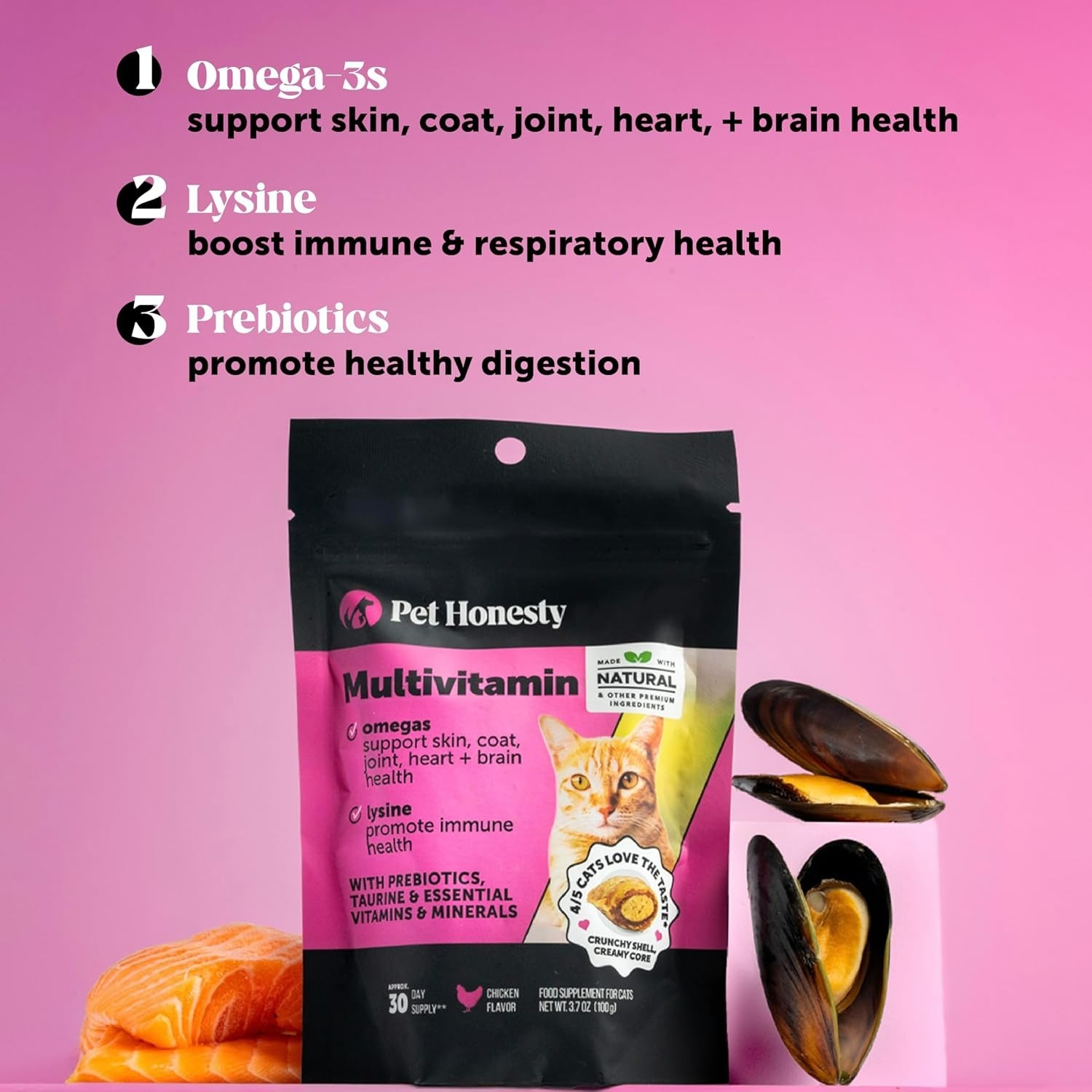 Cat Multivitamin Chews,Cat Treats for Health Immune, Joint Support, Skin 30 Day