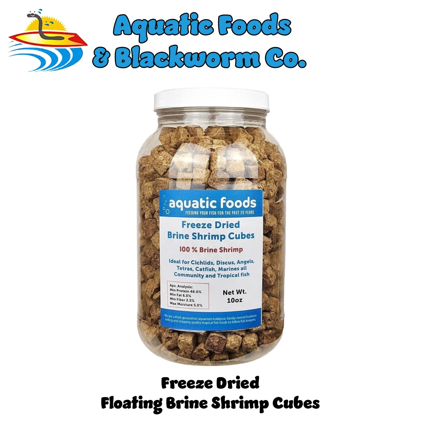 Brine Shrimp-Freeze Dried Brine Cubes for Tropical Fish 10oz, 1 Full Gallon Jar