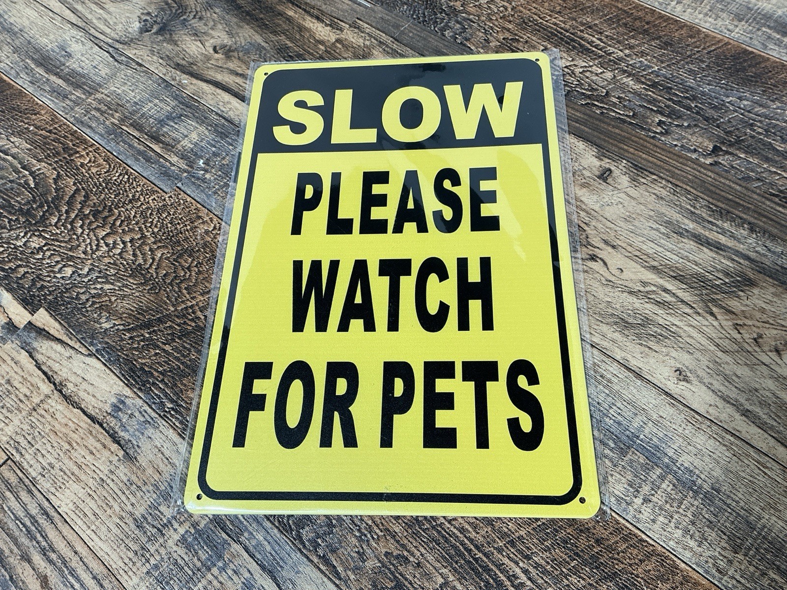 PET SIGN SLOW Please Watch for Pets Dogs Cats Metal ALUMINUM HD 12″ X 8″ NEW