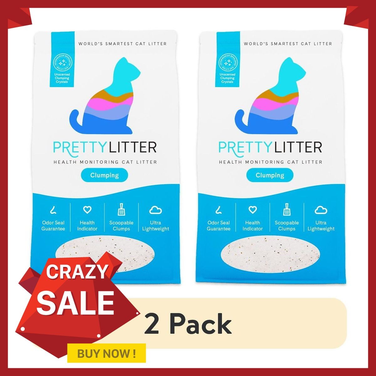 (2 pack) PrettyLitter Clumping Health Monitoring Cat Litter, Unscented, 10 lb