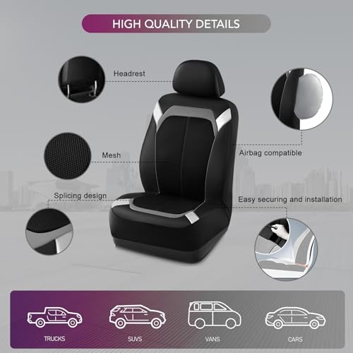 Car Seat Cover – Silver & Gray Leather with Breathable Mesh Full Set Gray Full
