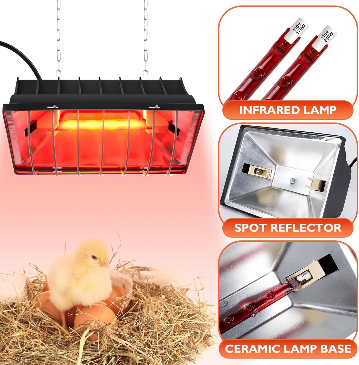 2-Speed Adjustable Heat Lamp with Guard for Poultry and Small Pet Warming