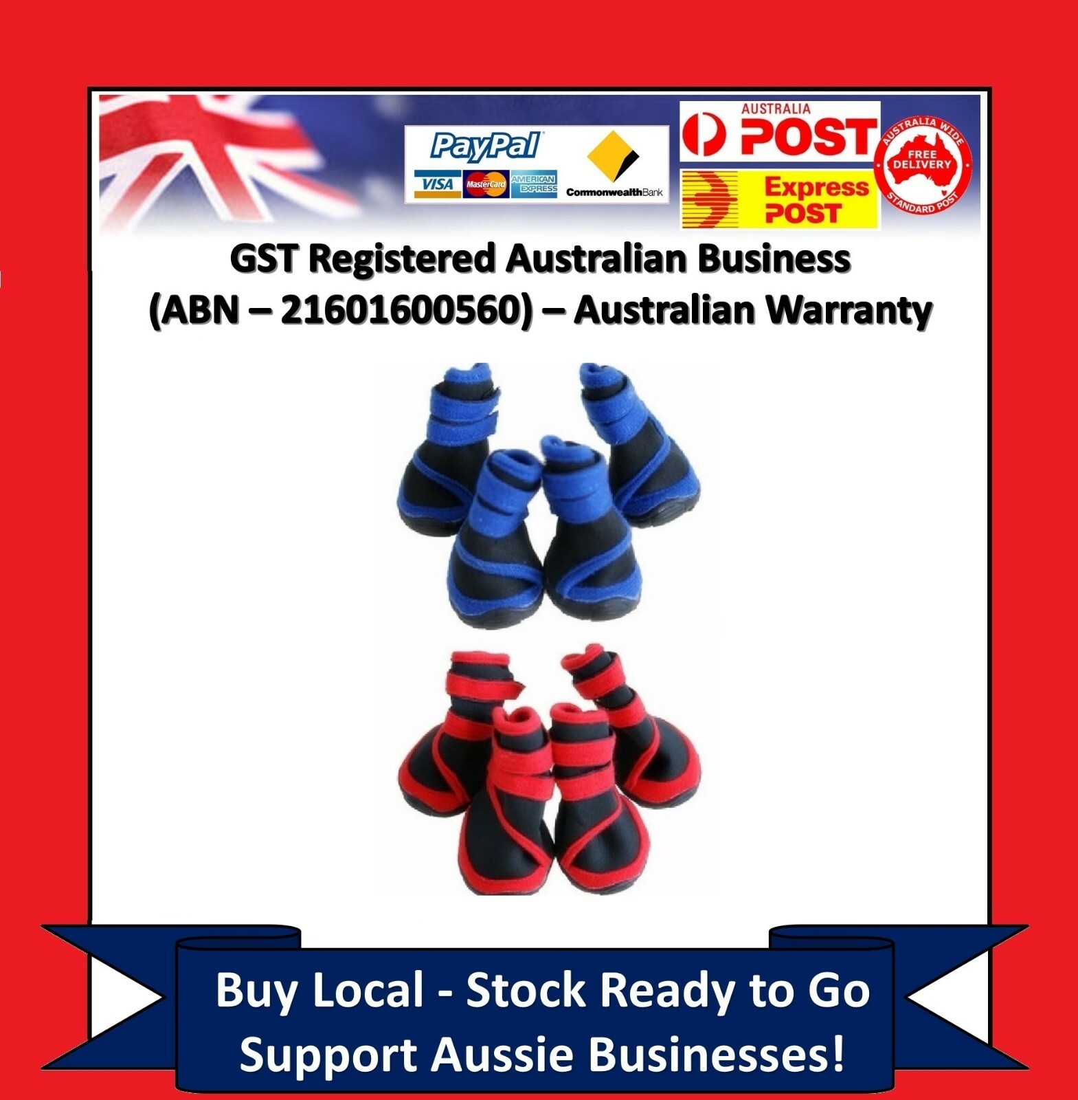 Dog Cat Shoes Red Blue Waterproof XXS,XS,S,M,L,XL,XXL Boots Booties Paws Injury.
