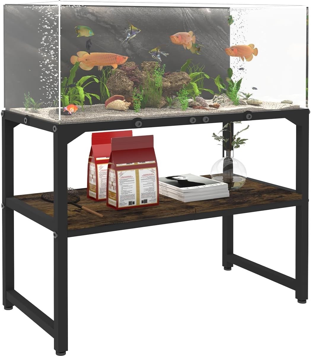 Mondazie 30 Gallon Rimless Fish Tank Stand with Shelf for Storage, 2 Tiers Metal