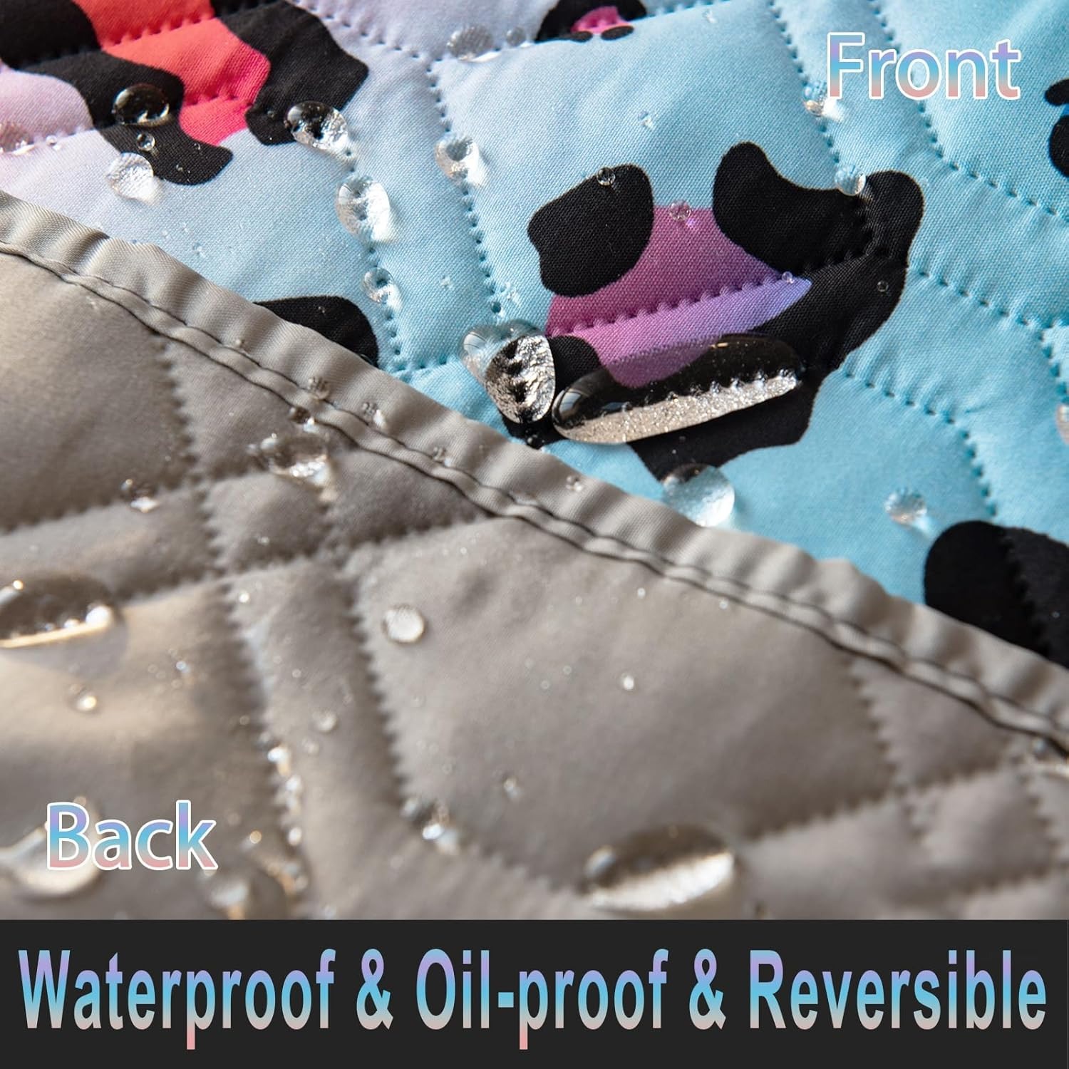 Reversible Waterproof Dog Bed Cover 68×82″ Washable Rainbow Leopard Design