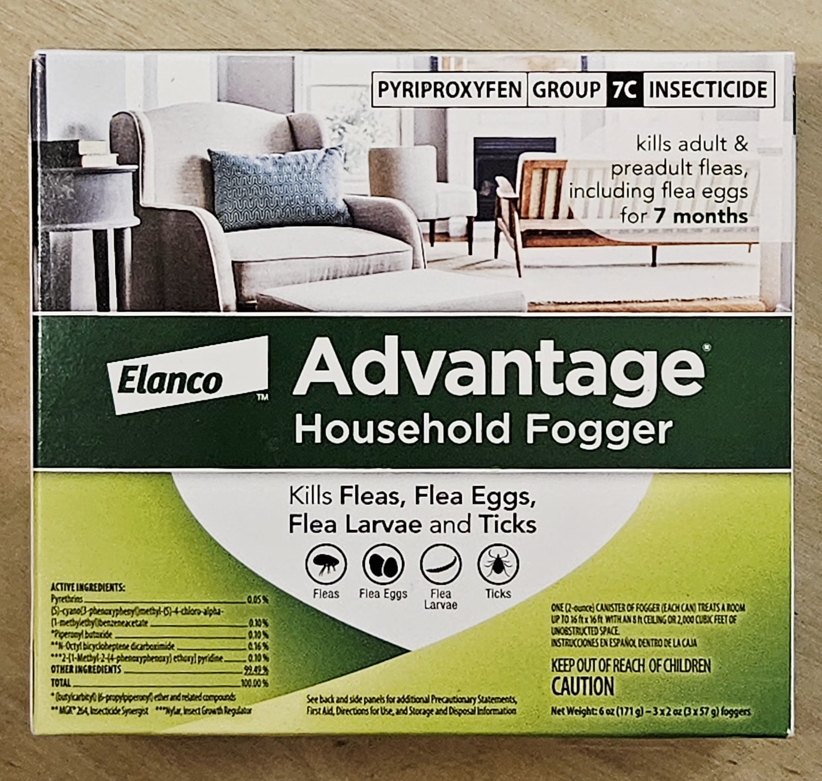 Elanco Advantage Household Fogger Kills Fleas Flea Eggs Larvae Ticks, 3 Ct