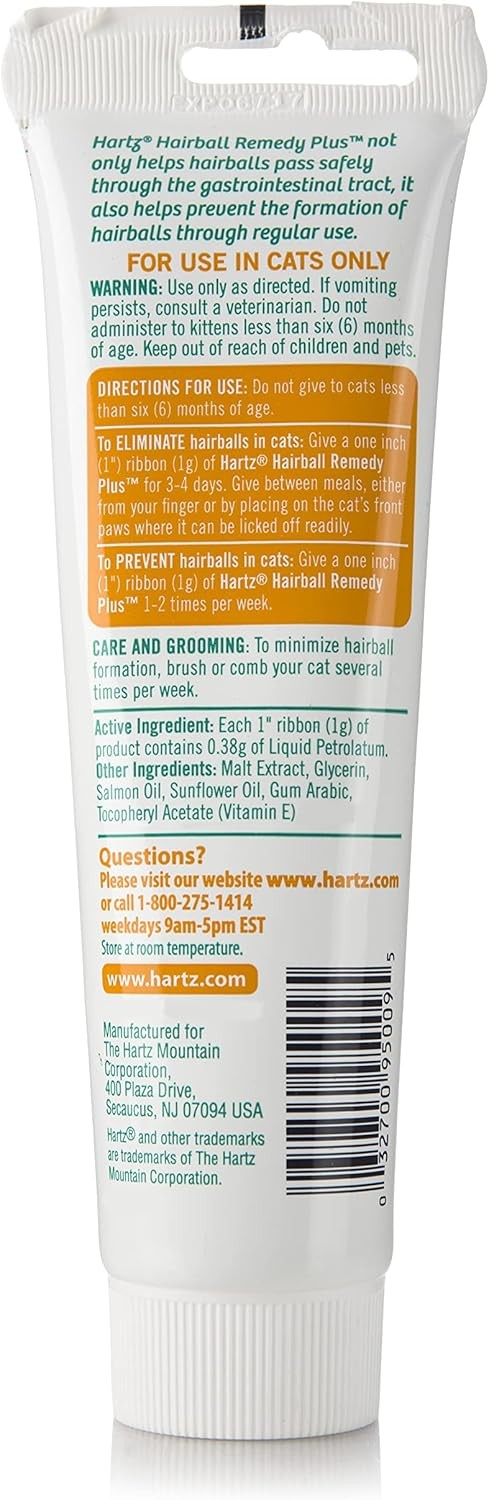5 Pack Hartz Hairball Remedy Plus Paste, Salmon, 2.5 oz
